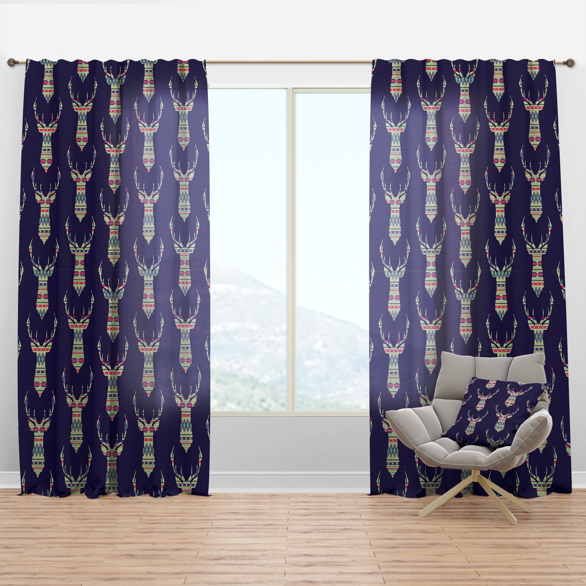 Designart 'Decorative Colorful Ethnic Pattern With Deer' Modern & Contemporary Curtain Panel