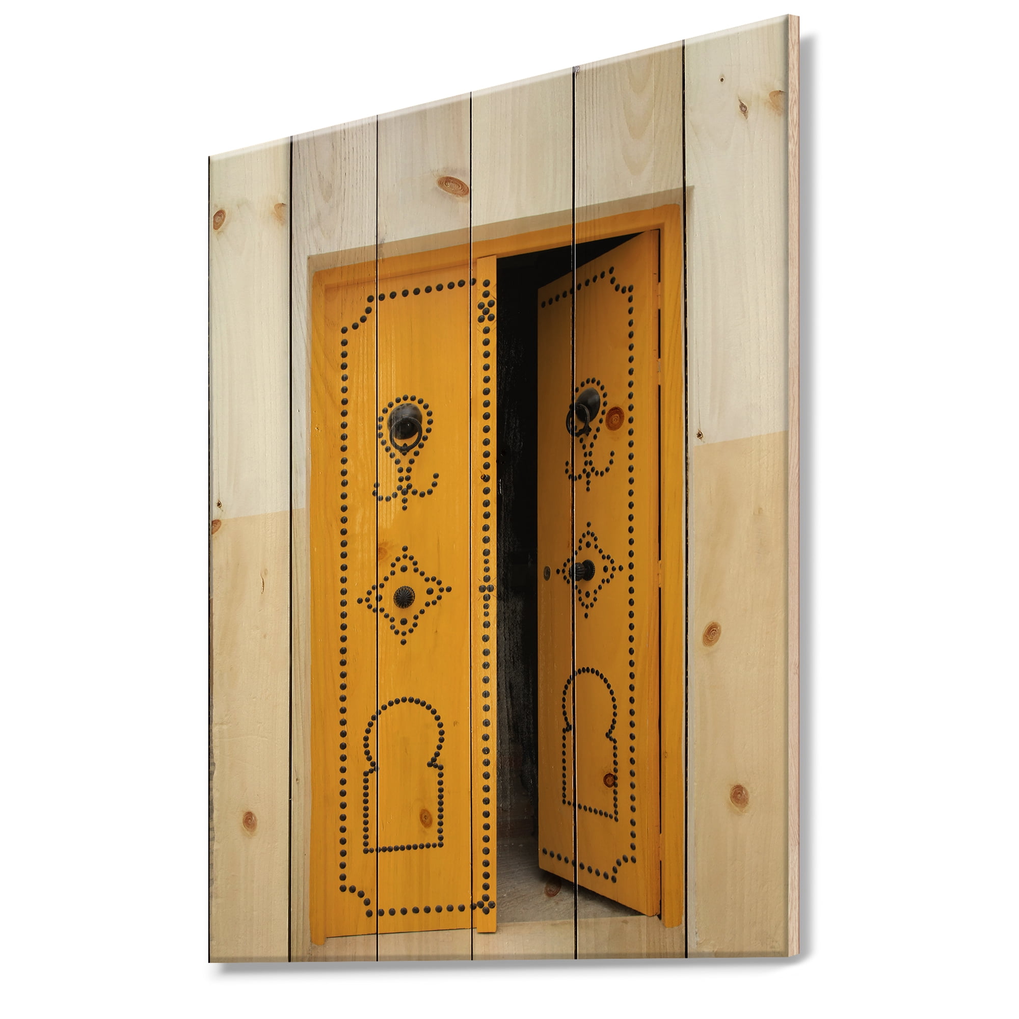 Designart 'Decorative Doors of Tunisia' Vintage Print on Natural Pine Wood' Vintage Print on Natural Pine Wood