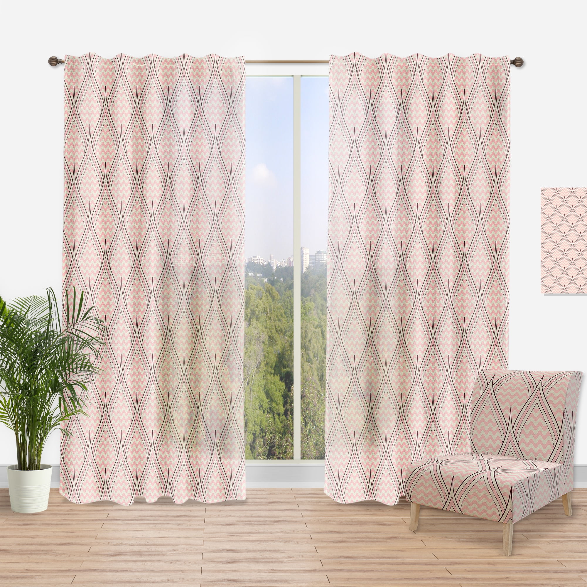 Designart 'Decorative Elements With Retro Ornament' Mid-Century Modern Curtain Panel