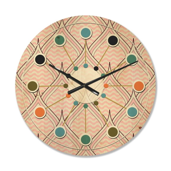 Designart 'Decorative Elements With Retro Ornament' Mid-Century Modern Wood Wall Clock