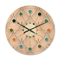 Designart 'Decorative Elements With Retro Ornament' Mid-Century Modern Wood Wall Clock