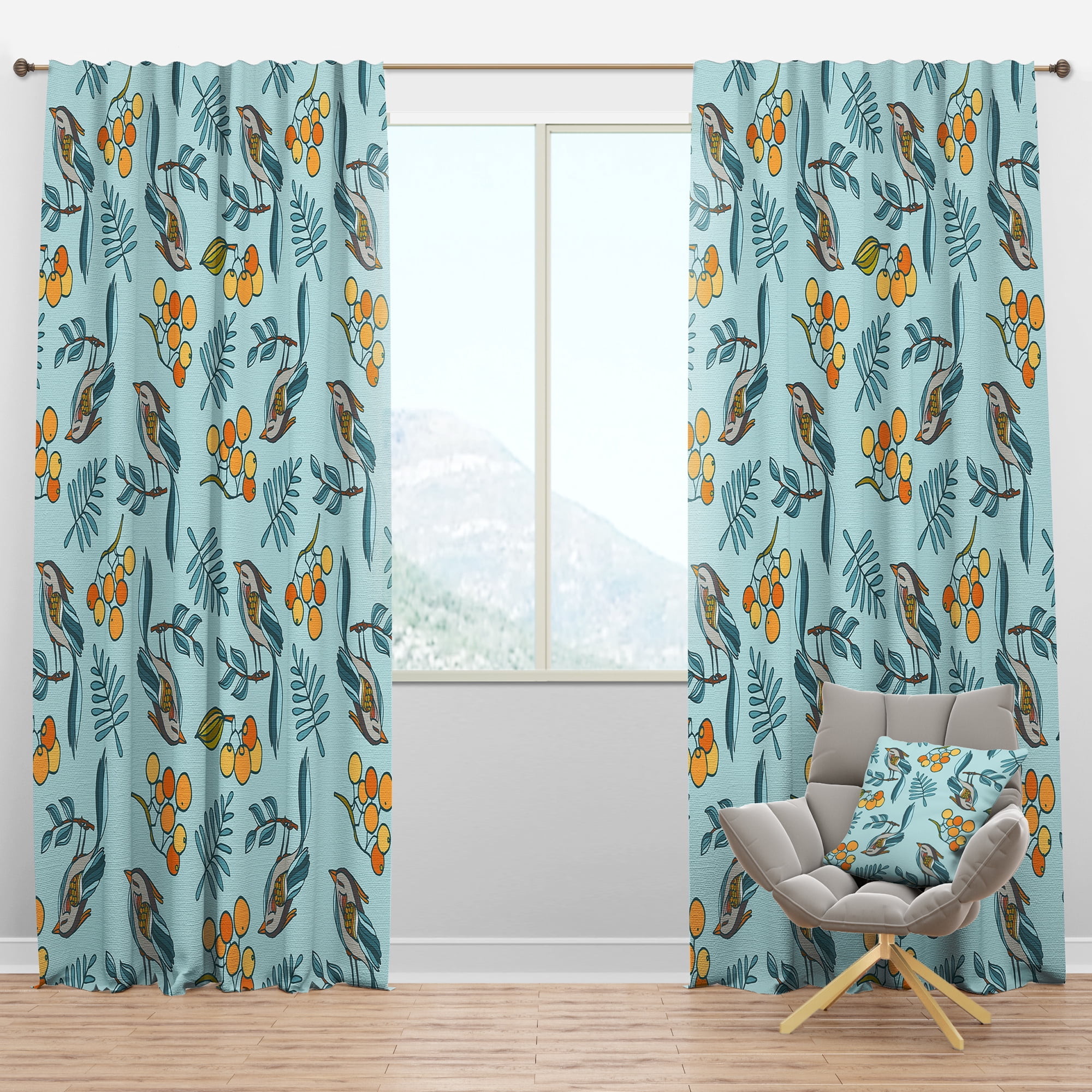Designart 'Decorative With Berries and Birds' Modern Blackout Curtain Panel