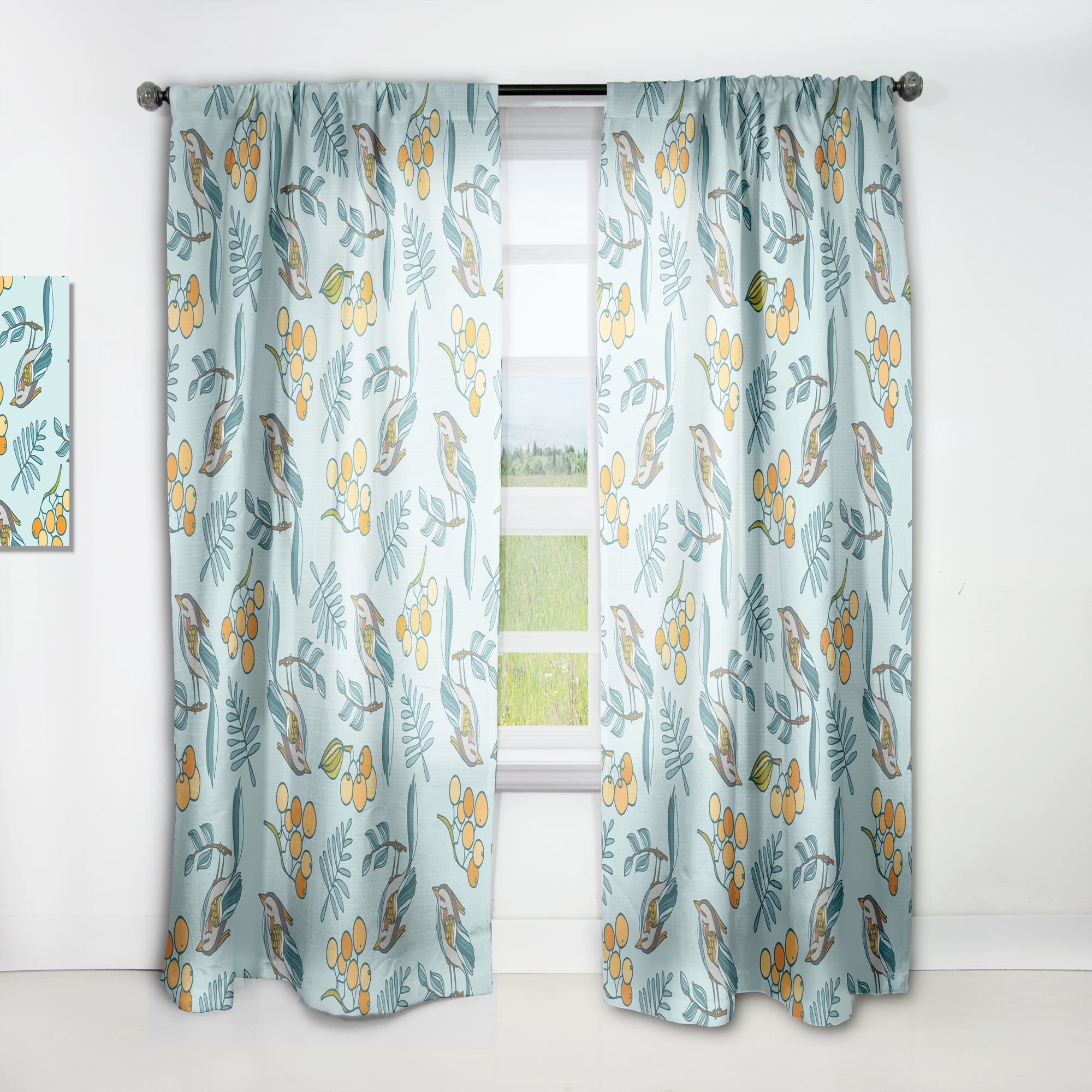 Designart 'Decorative With Berries and Birds' Modern Curtain Panel