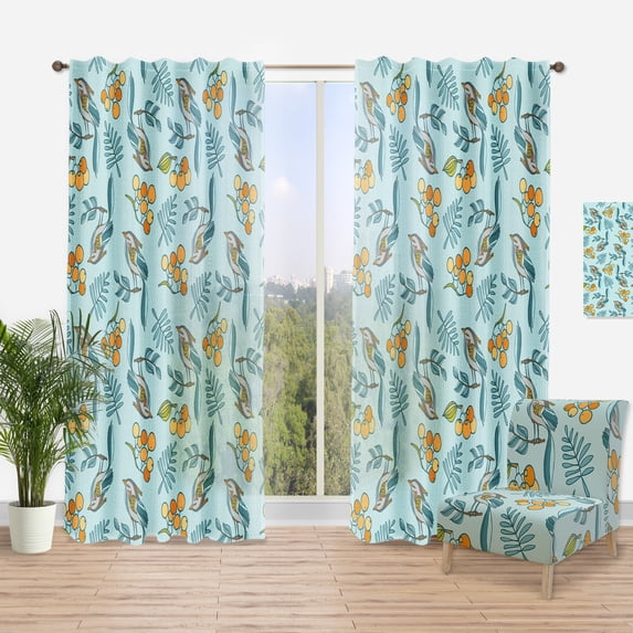 Designart 'Decorative With Berries and Birds' Modern Curtain Panel