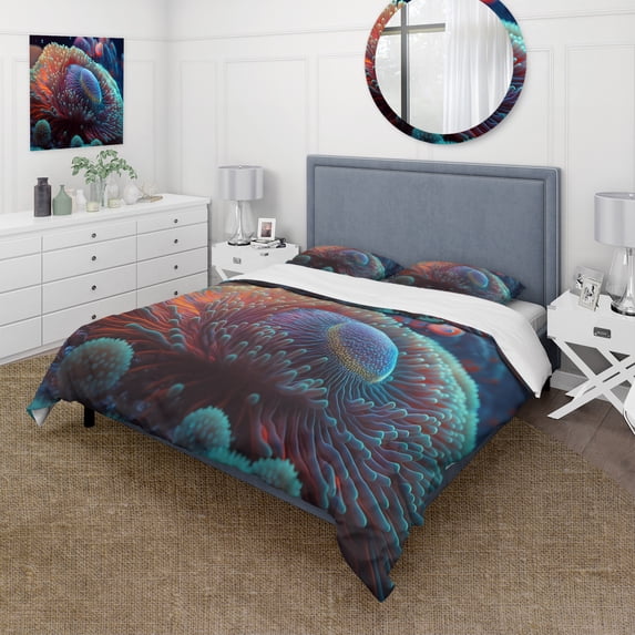 Designart "Deep Blue Immersion" Beach Bedding Covert Set - Coastal Beach Blue Coastal Bed Set With 2 Shams