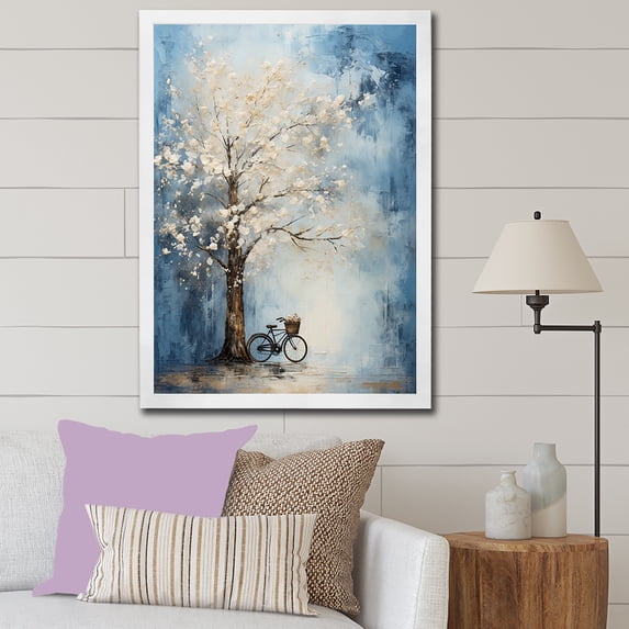 Designart "Deep Blue Mystery Pale Tree" Bicycle Picture Framed Canvas Prints