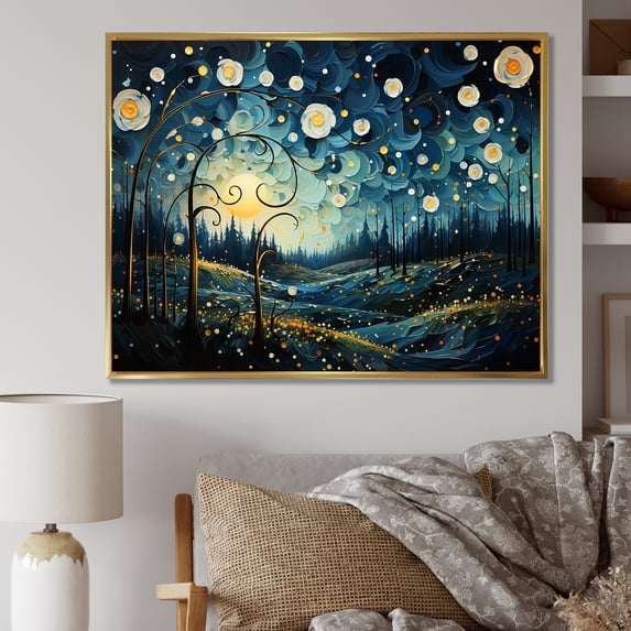 Designart "Deep Blue Nighttime Buttercups I" Buttercups Floater Framed Canvas Art Print