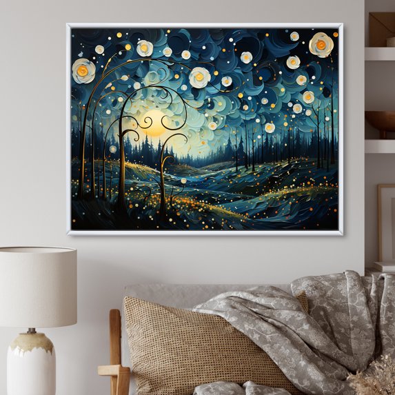 Designart "Deep Blue Nighttime Buttercups I" Buttercups Floater Framed Canvas Art Print