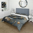thumbnail image 1 of Designart "Deep Blue and Gold Blossom I" Floral & Botanical Bedding Covert Set - Floral Blue Traditional Bed Set With 1 Sham, 1 of 6
