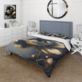 thumbnail image 1 of Designart "Deep Blue and Gold Blossom II" Floral & Botanical Bedding Covert Set - Floral Blue Traditional Bed Set With 1 Sham, 1 of 6