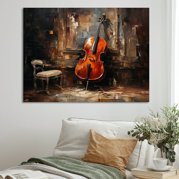 Designart "Deep Burgundy Cello Charisma III" Music Wall Art Living Room