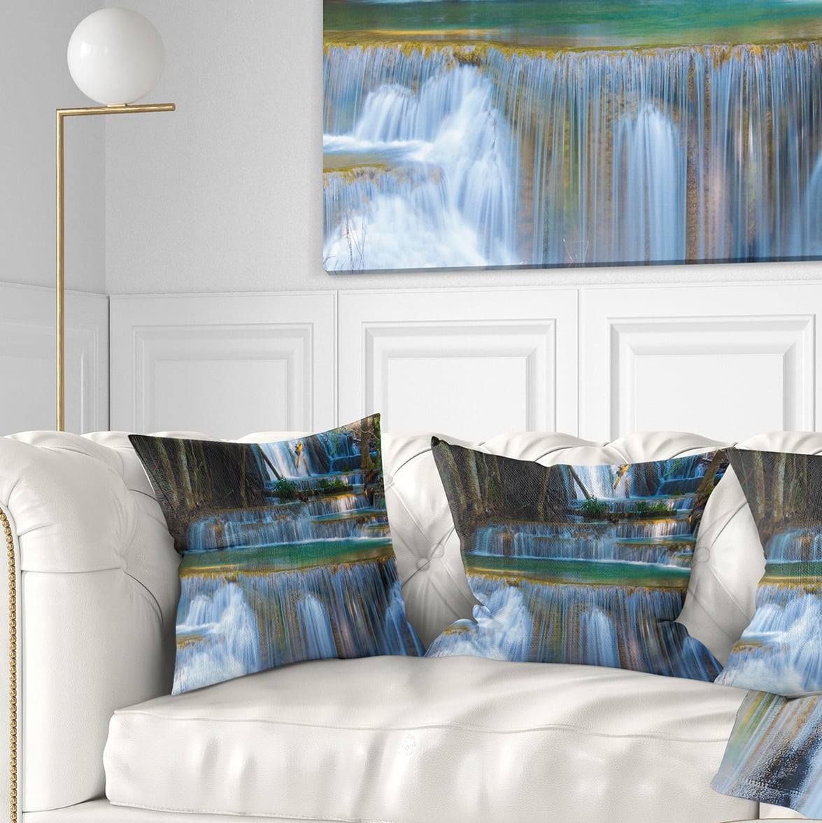 Designart Deep Forest Waterfall Thailand - Landscape Photography Throw Pillow - 16x16