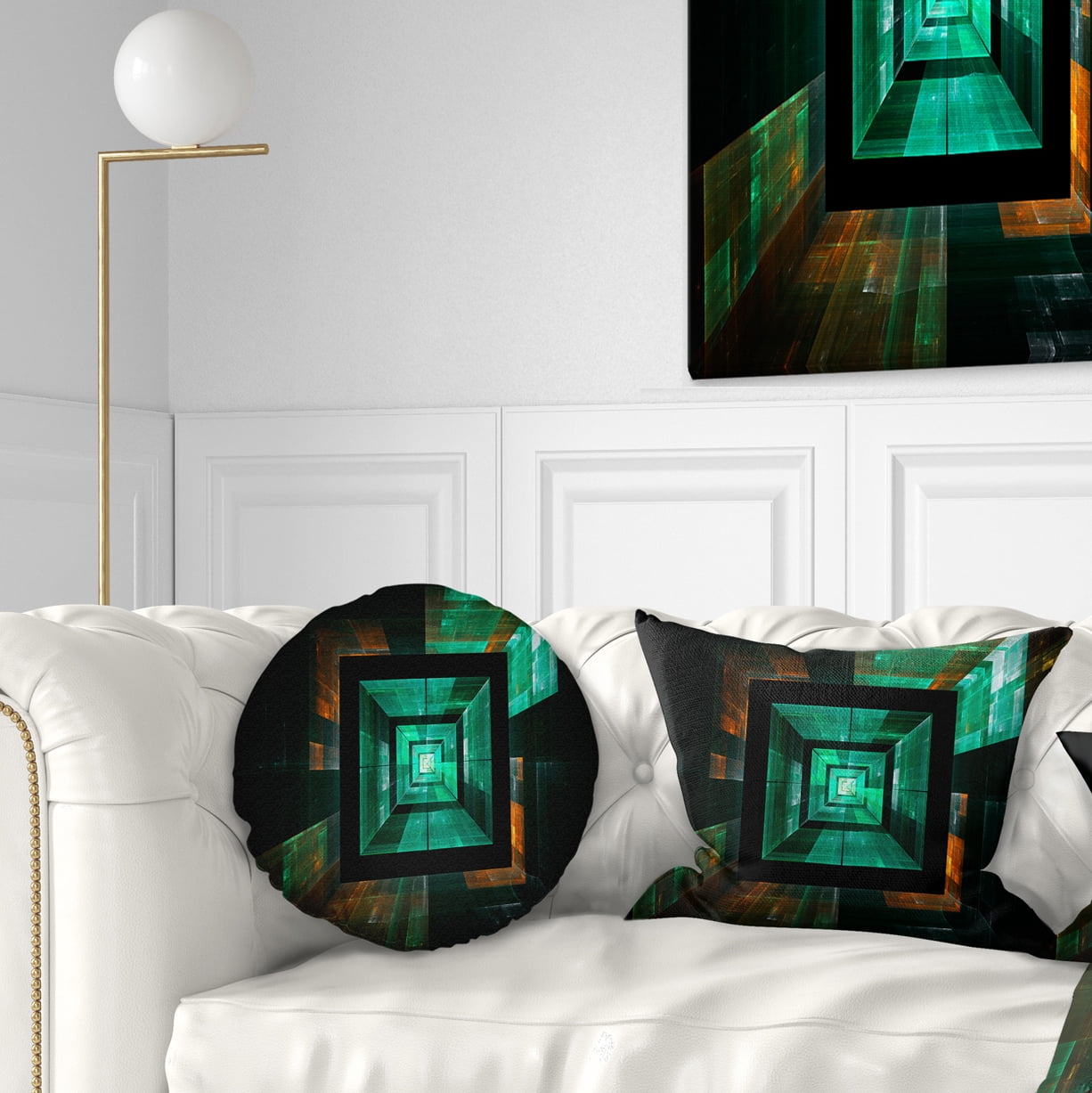 Designart Deep Green Infinite Cube - Contemporary Throw Pillow - 12x20