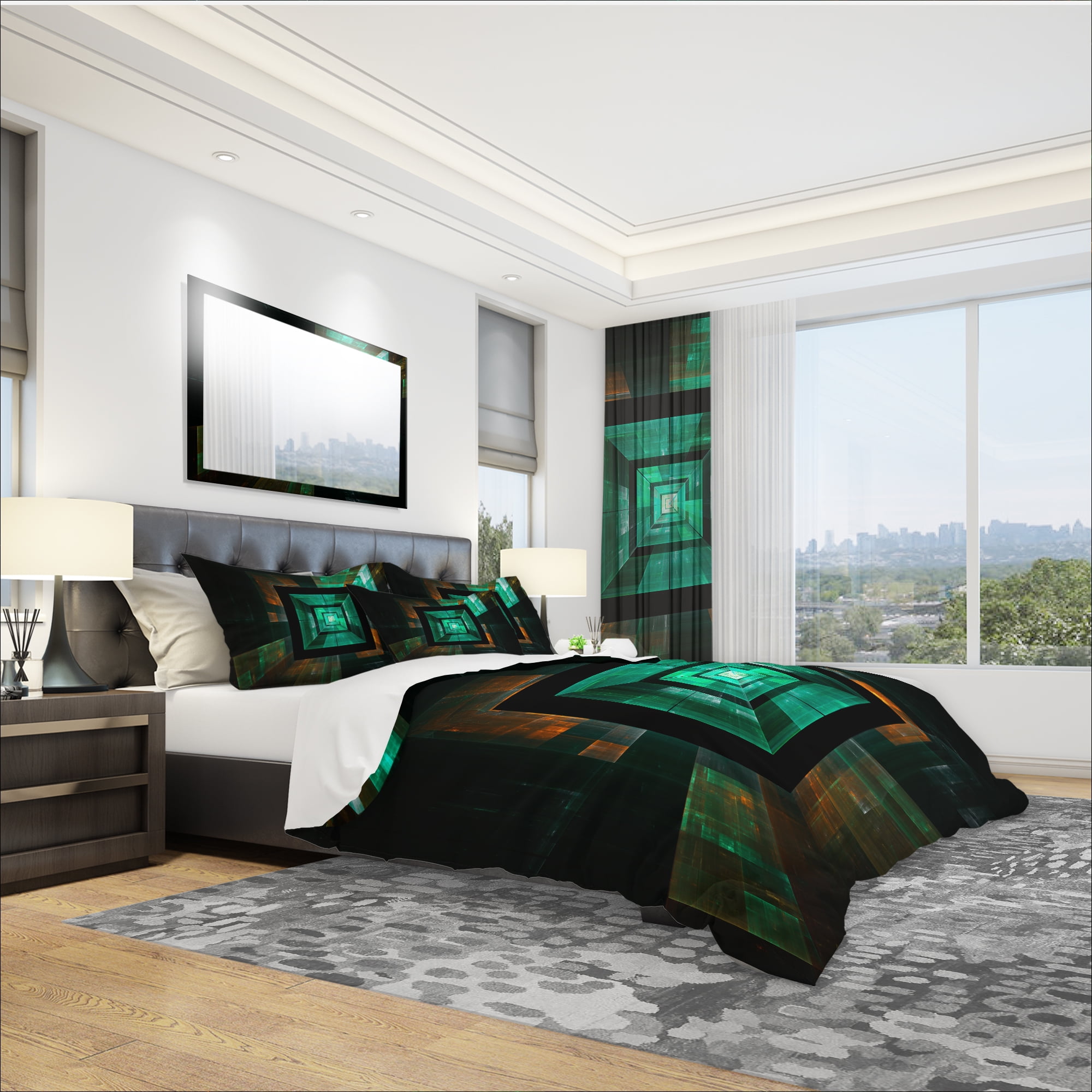 Designart 'Deep Green Infinite Cube' Modern & Contemporary Duvet Cover Set
