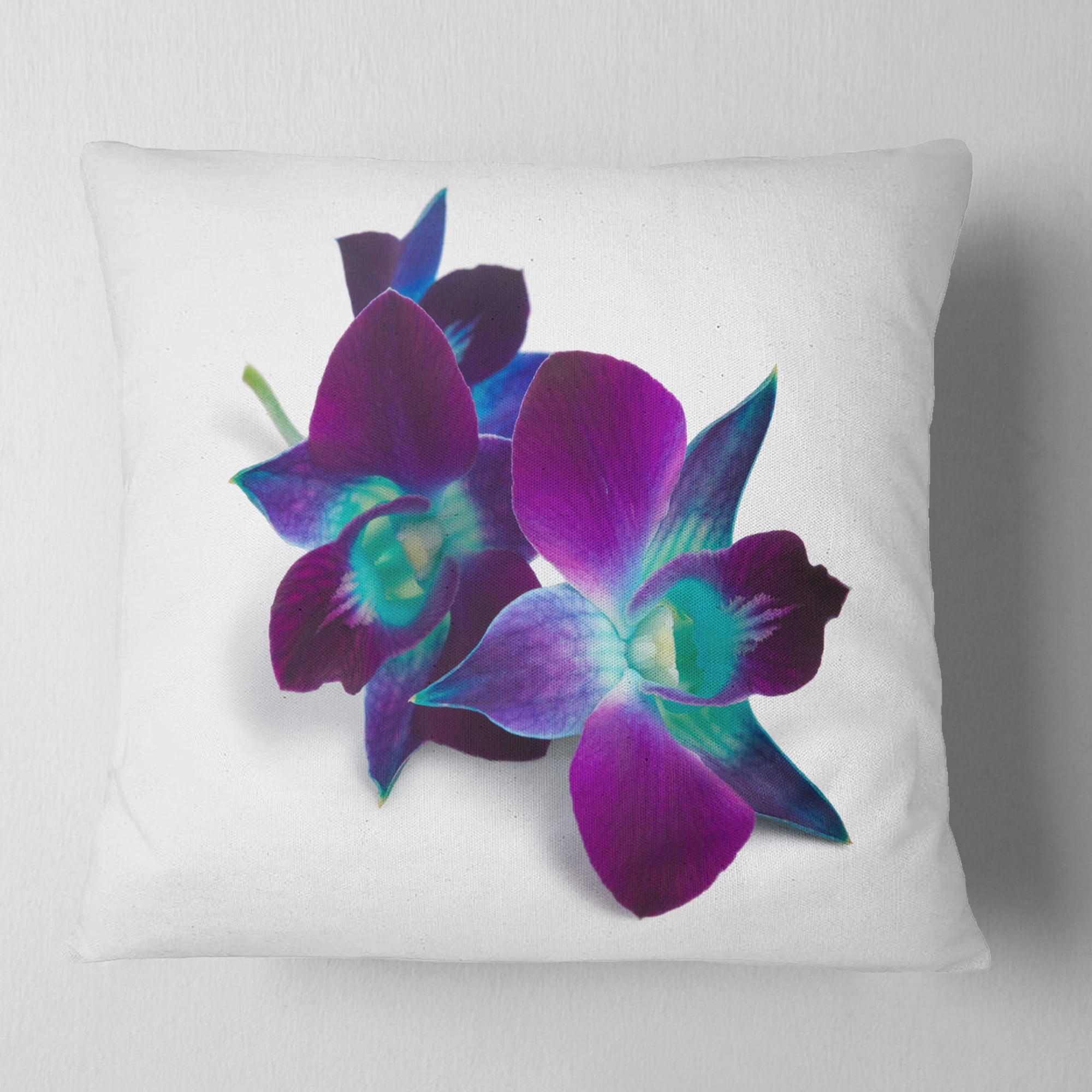 Designart Deep Purple Orchid Flowers on White - Flowers Throw Pillowwork - 18x18
