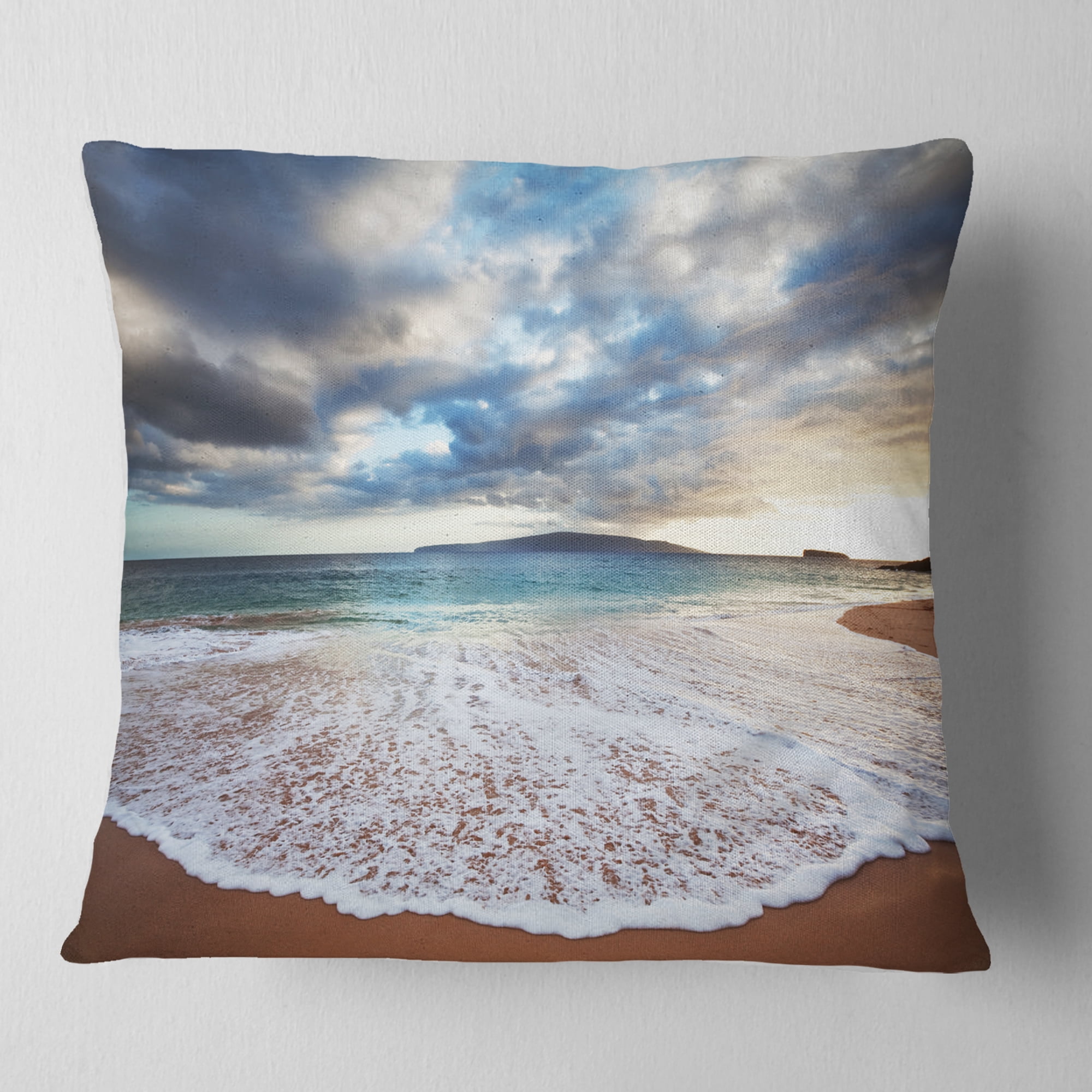Designart Deep Seashore with Clouds and Waves - Seascape Throw Pillow - 18x18
