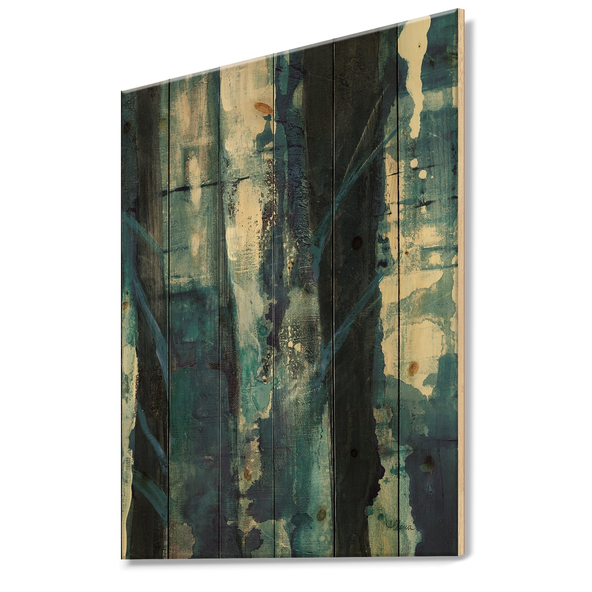 Designart 'Deep Woods I Indigo' Country Charm Print on Natural Pine Wood