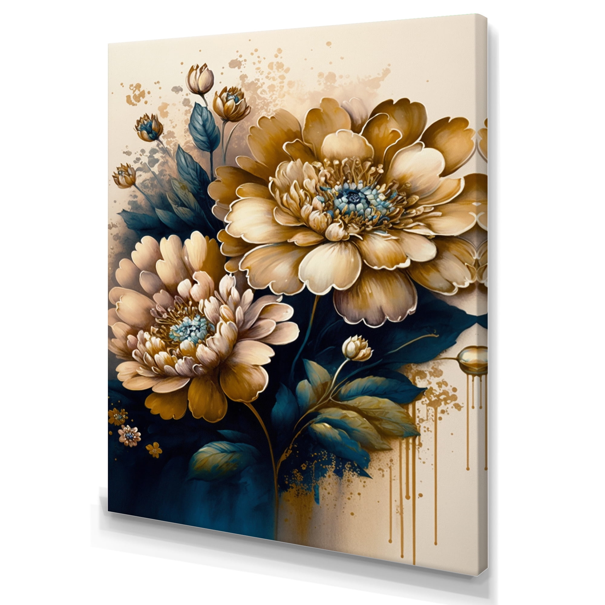 Designart Deep Yellow And Blue Zinnia Flowers I Canvas Wall Art