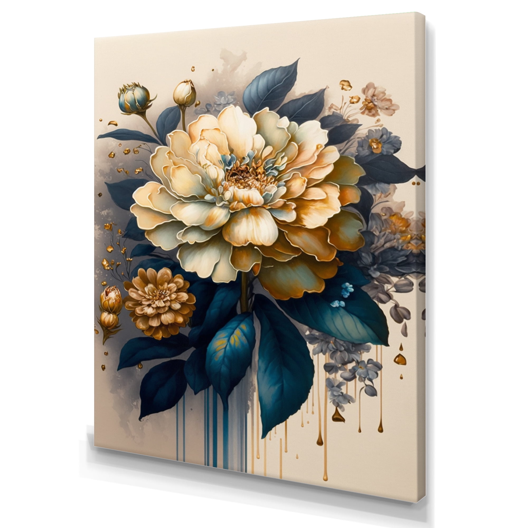 Designart Deep Yellow And Blue Zinnia Flowers II Canvas Wall Art
