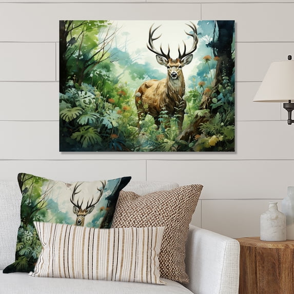 Designart "Deer Emerald beauty I" Animals Metal Art Living Room