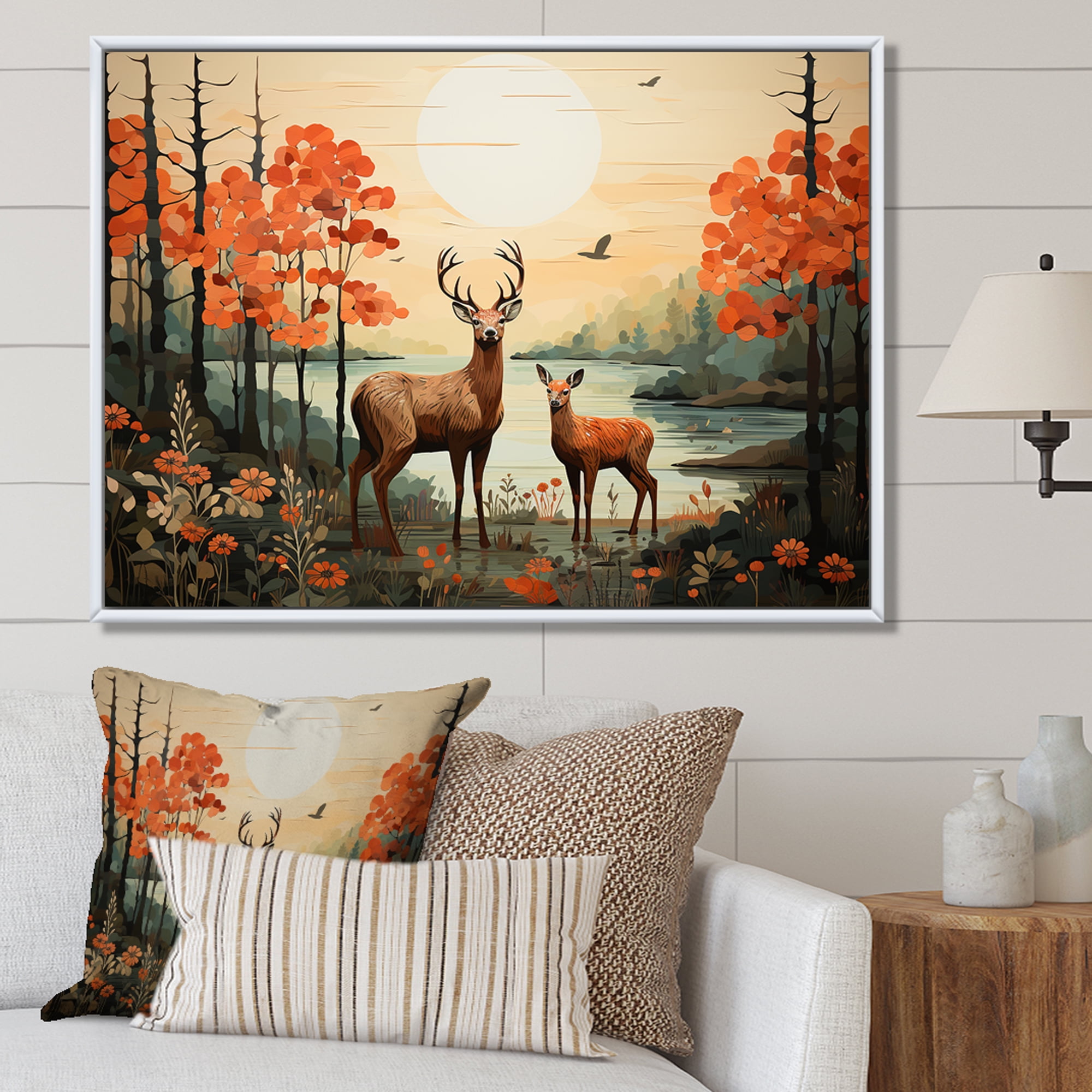 Designart "Deer Family Amidst the Woods I" Animals Framed Wall Art