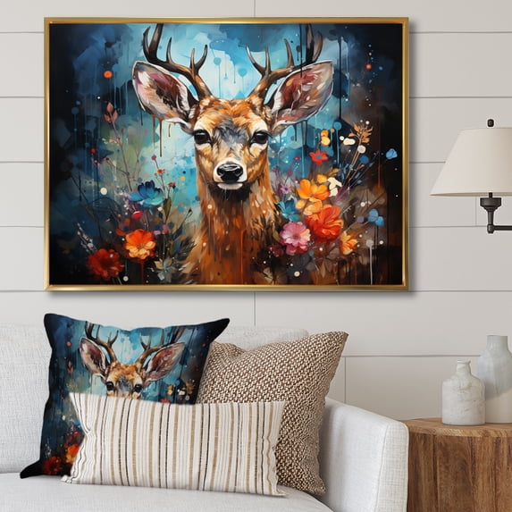 Designart "Deer Graceful Fawn composition II" Animals Floater Framed Wall Decor