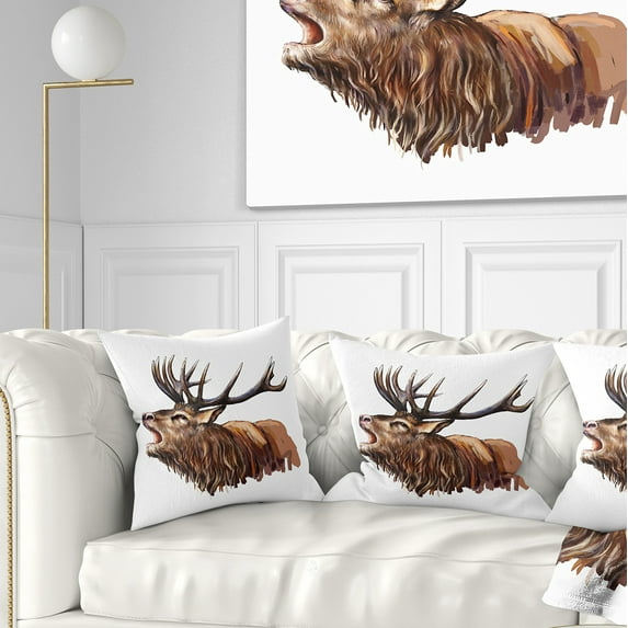 Designart Deer Head Illustration Art - Animal Throw Pillow - 18x18