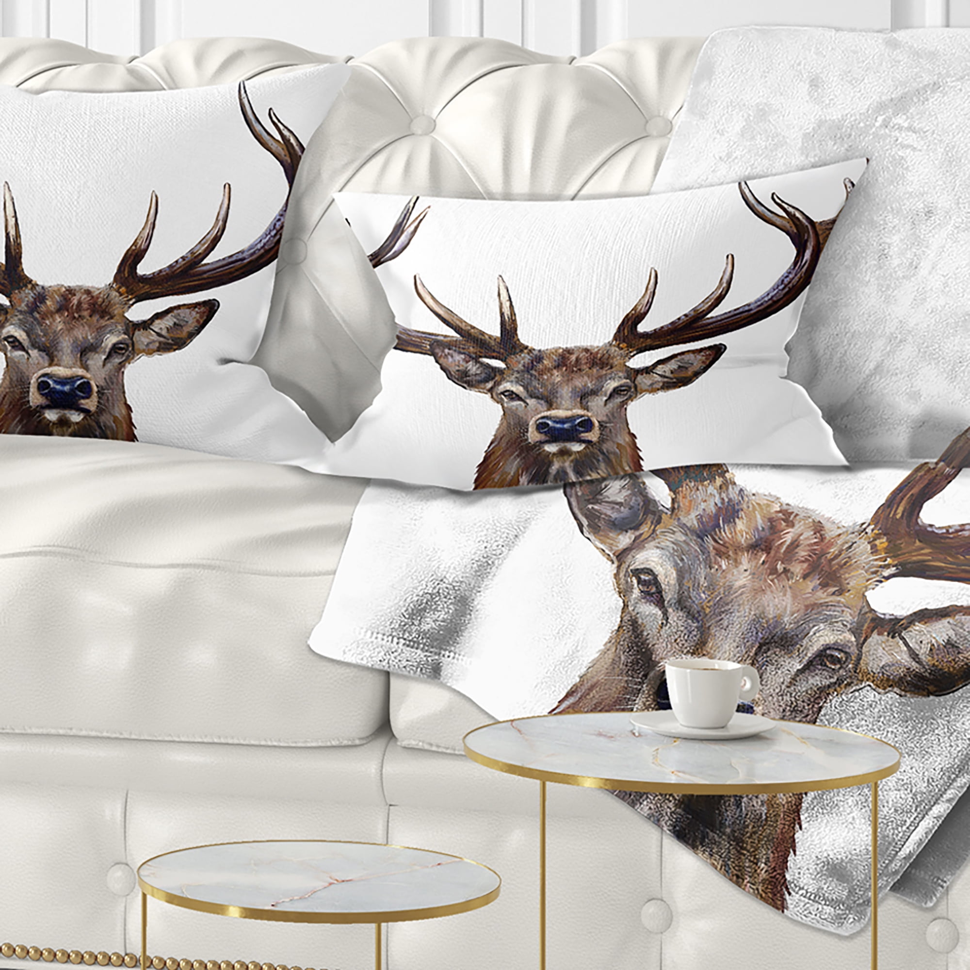 Designart Deer Head in Front Illustration - Animal Throw Pillow - 12x20