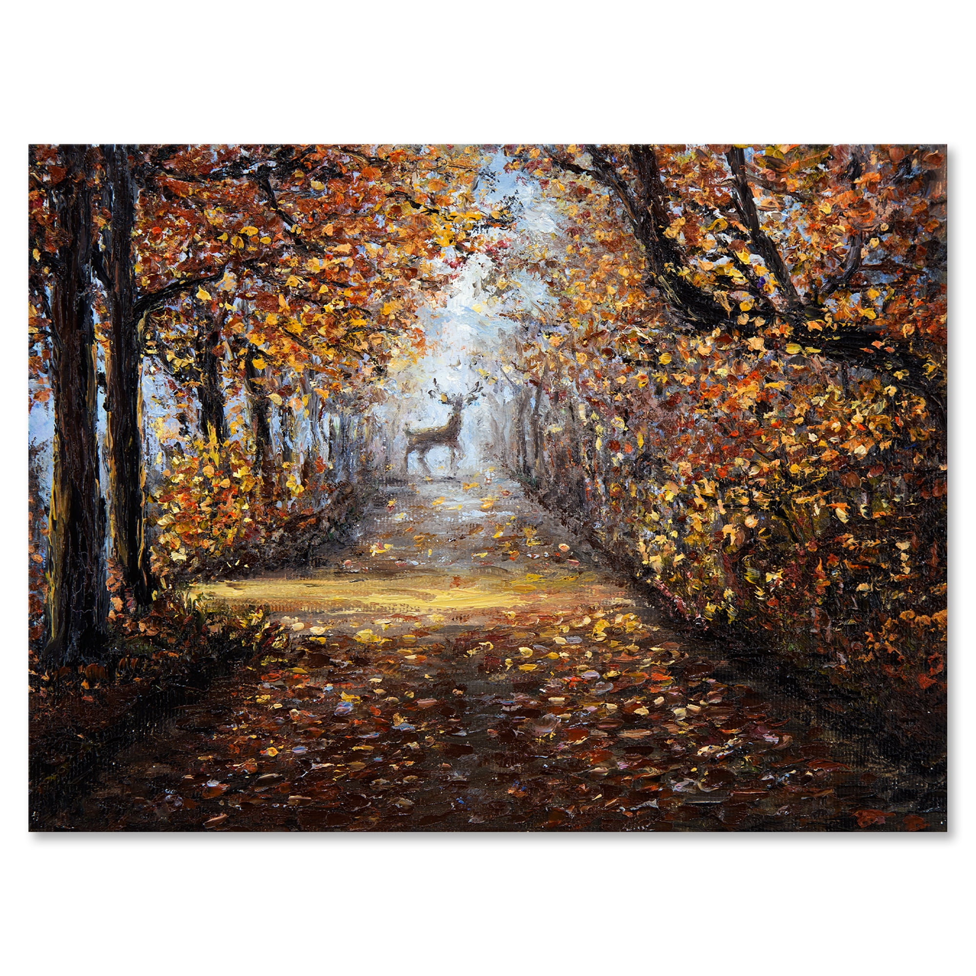 Designart ' Deer In The Autumn Park ' Lake House Canvas Wall Art Print