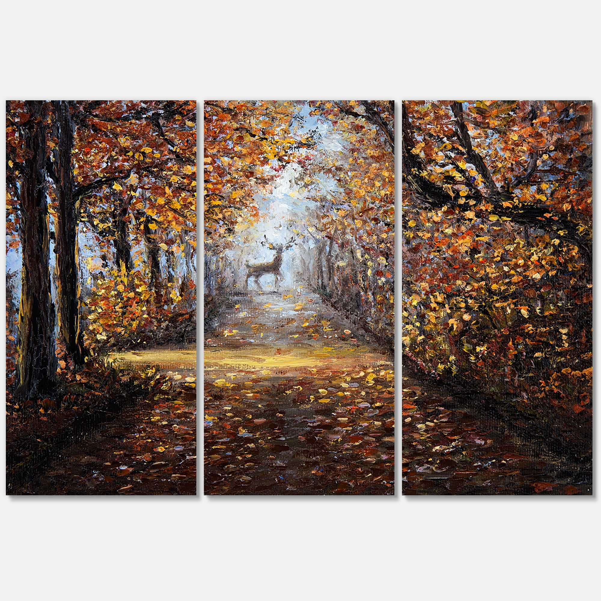 Designart ' Deer In The Autumn Park ' Lake House Canvas Wall Art Print