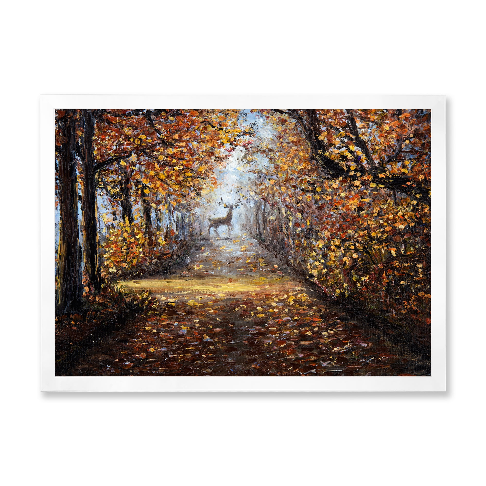 Designart 'Deer In The Autumn Park' Lake House Framed Art Print