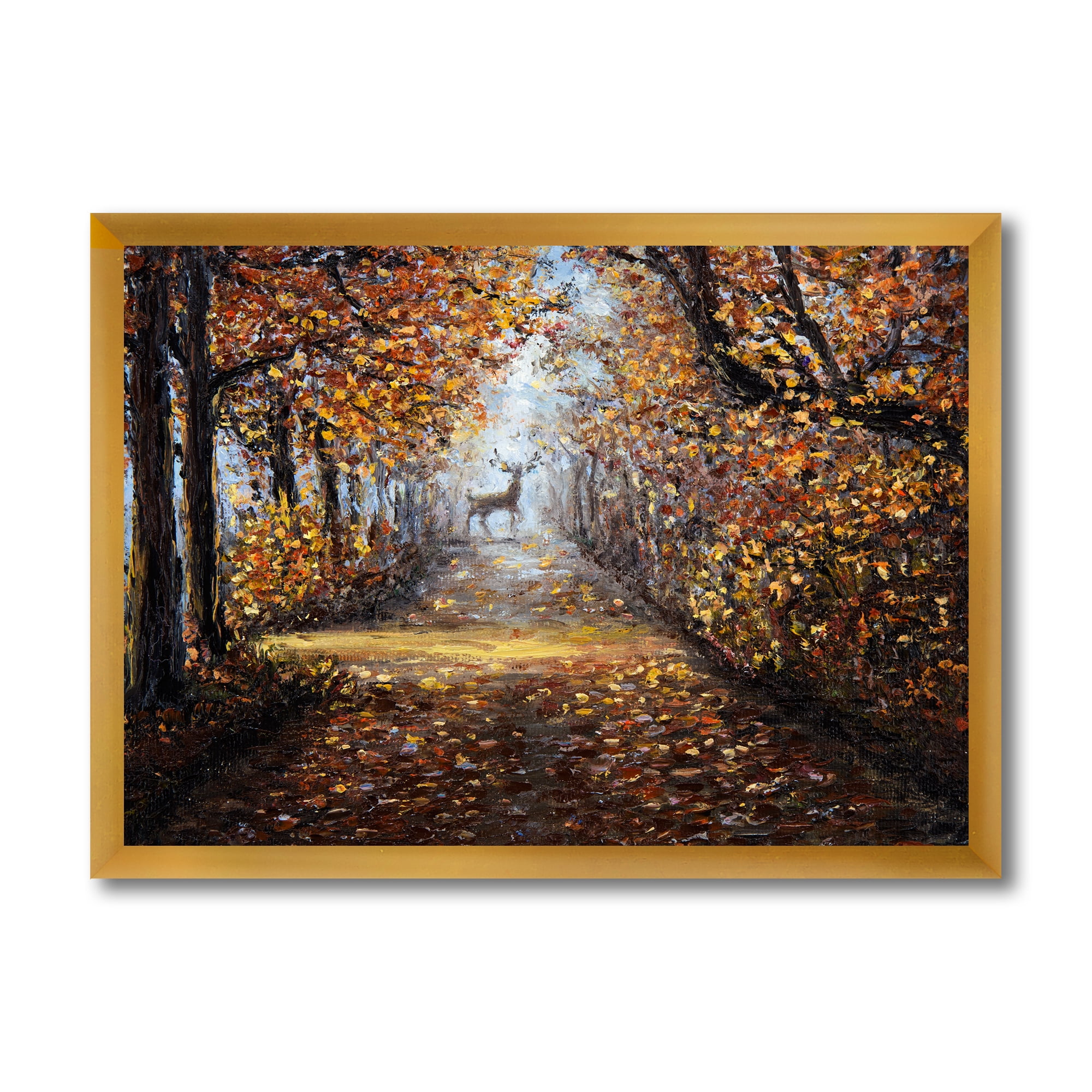Designart 'Deer In The Autumn Park' Lake House Framed Art Print
