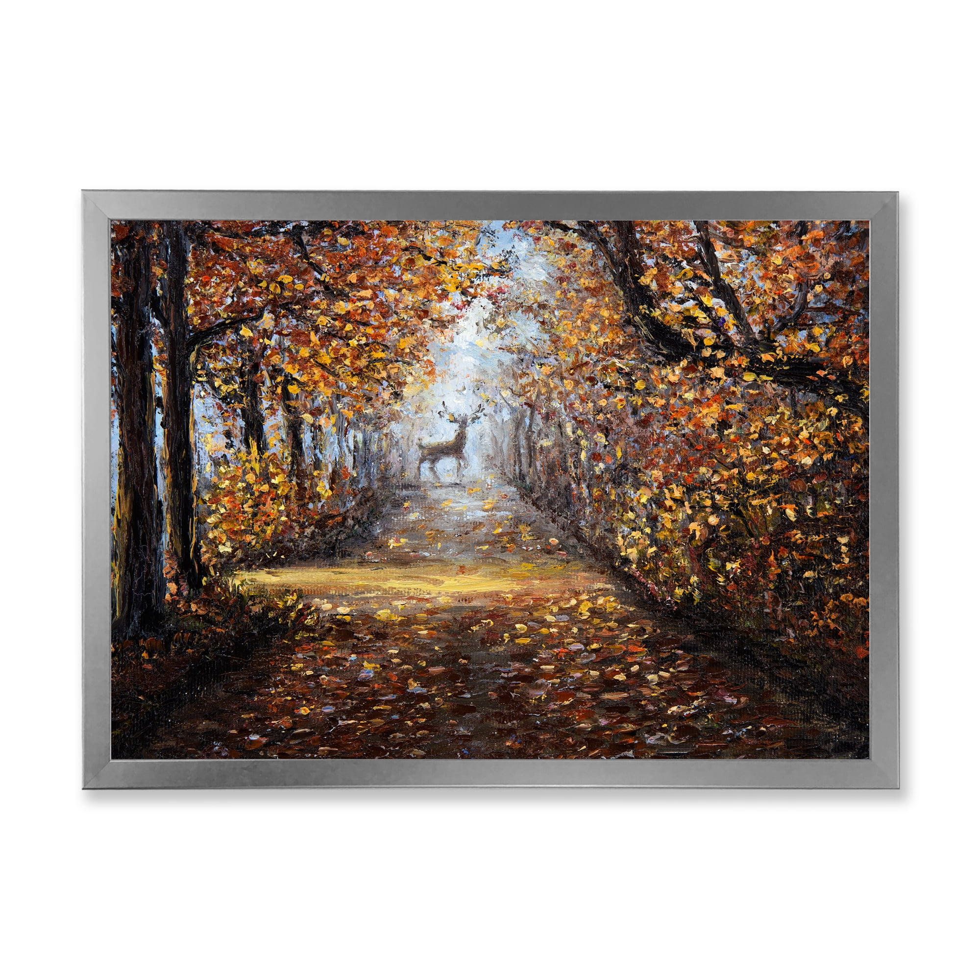 Designart 'Deer In The Autumn Park' Lake House Framed Art Print
