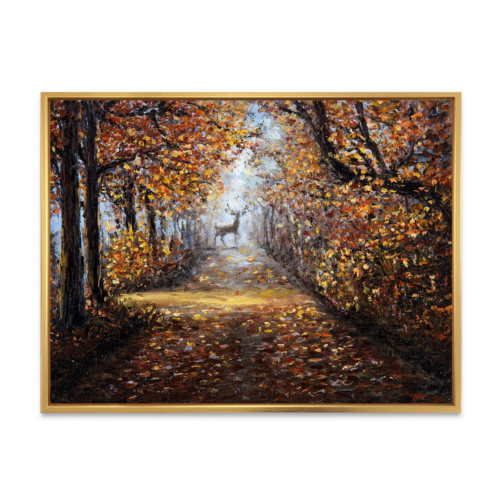 Designart 'Deer In The Autumn Park' Lake House Framed Canvas Wall Art Print