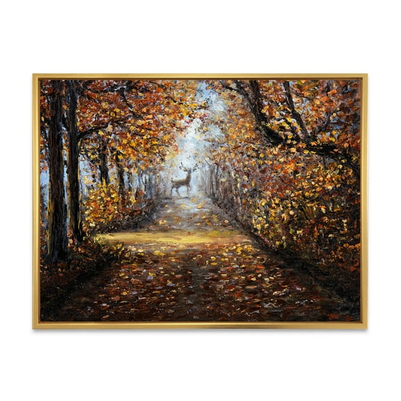 Designart 'Deer In The Autumn Park' Lake House Framed Canvas Wall Art Print