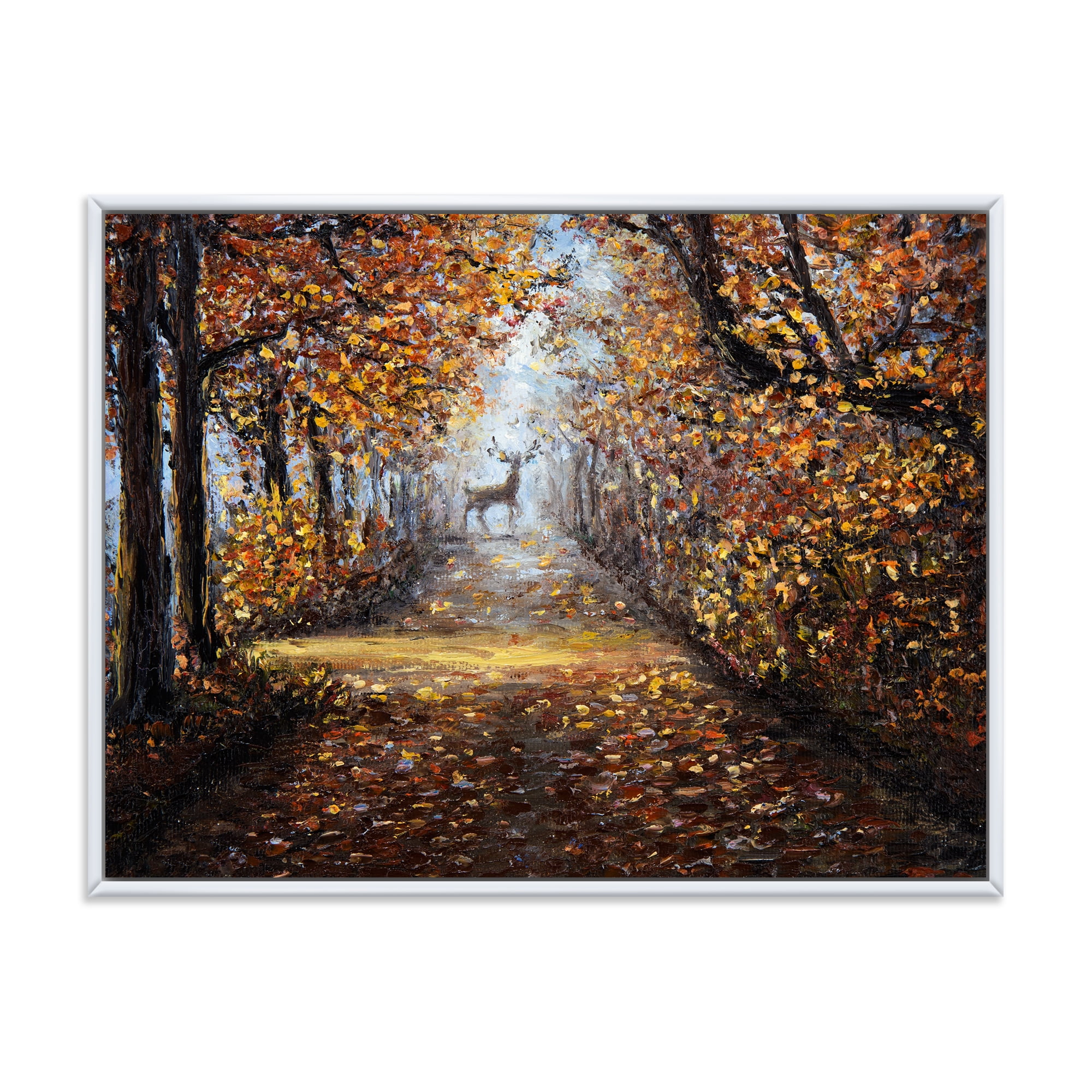 Designart 'Deer In The Autumn Park' Lake House Framed Canvas Wall Art Print