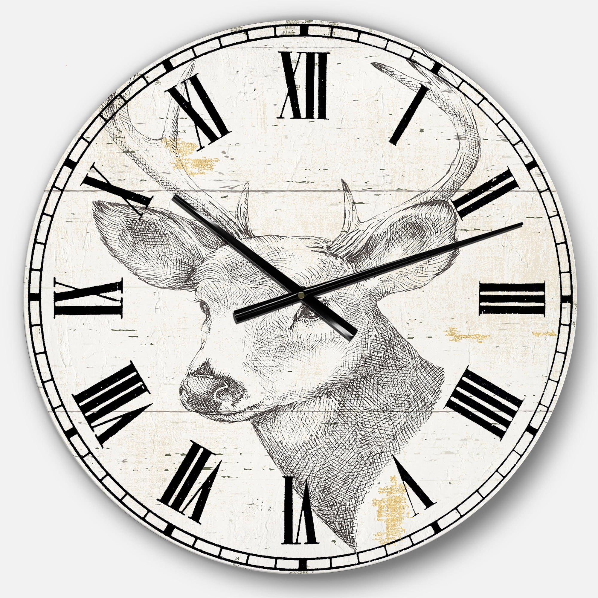 Designart Deer Wild and Beautiful II 23" x 23" Gray Analog Round Traditional Wall Clock, CLM30979-C23
