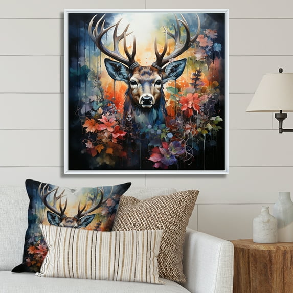 Designart "Deer Wilderness Euphony" Landscapes Floater Framed Canvas Wall Art