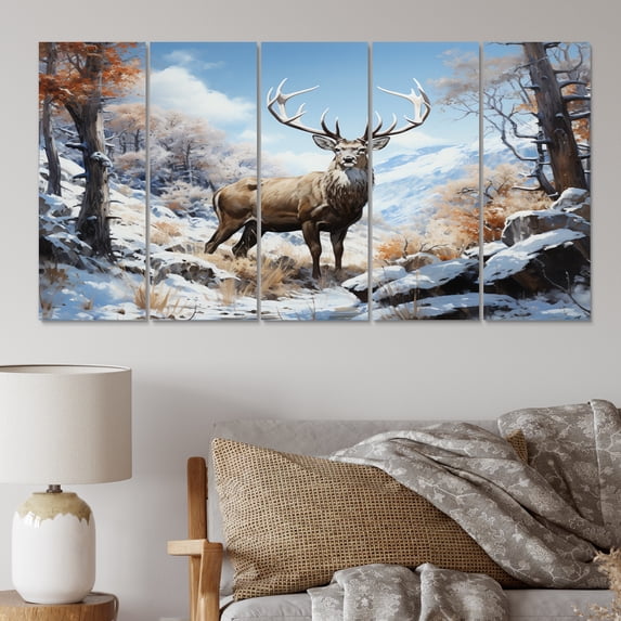 Designart "Deer Winters gracefulness" Animals Art Living Room Set