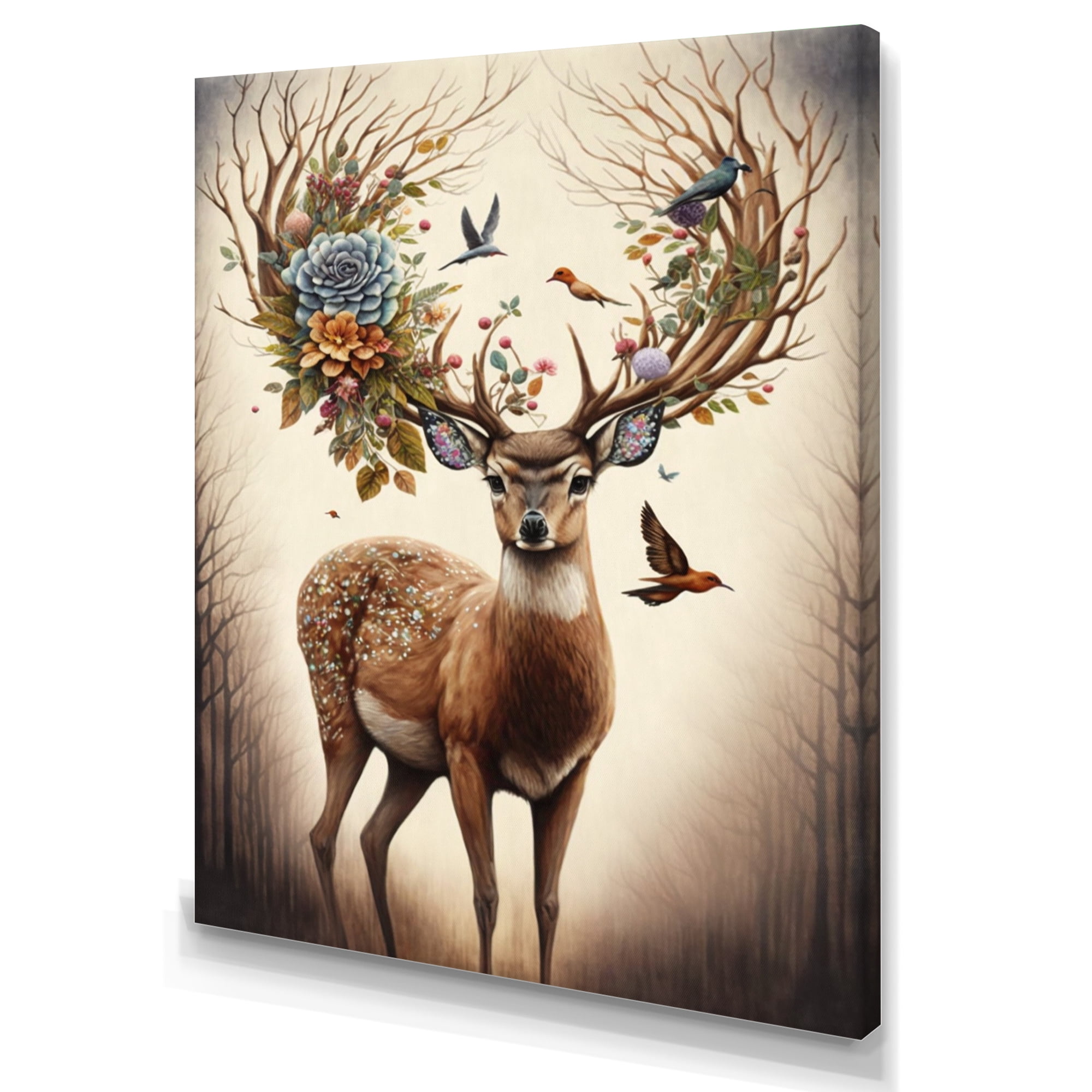 Designart Deer With Blooming Antlers II Canvas Wall Art