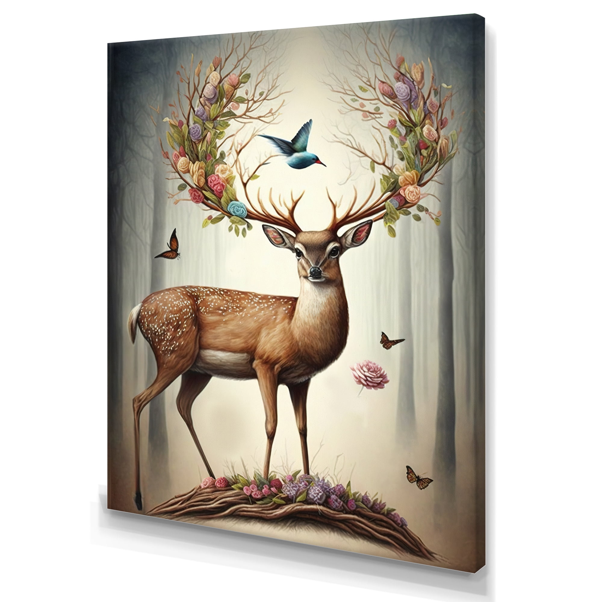 【DEARMINE】Dear 22 Canvas Designart-Deer-With-Blooming-