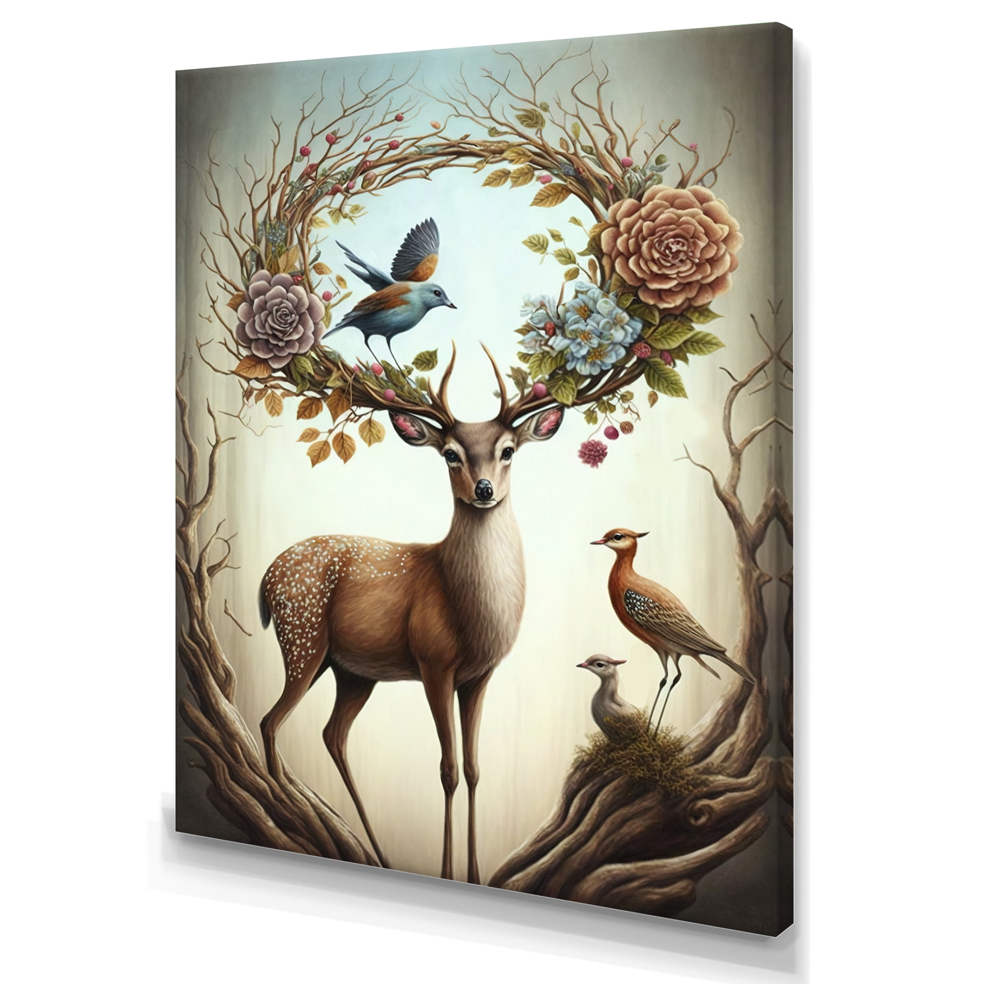 Designart Deer With Blooming Antlers IV Canvas Wall Art