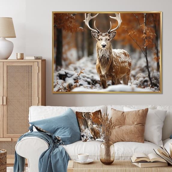 Designart "Deer beautyful Deer" Animals Floater Framed Canvas Wall Art