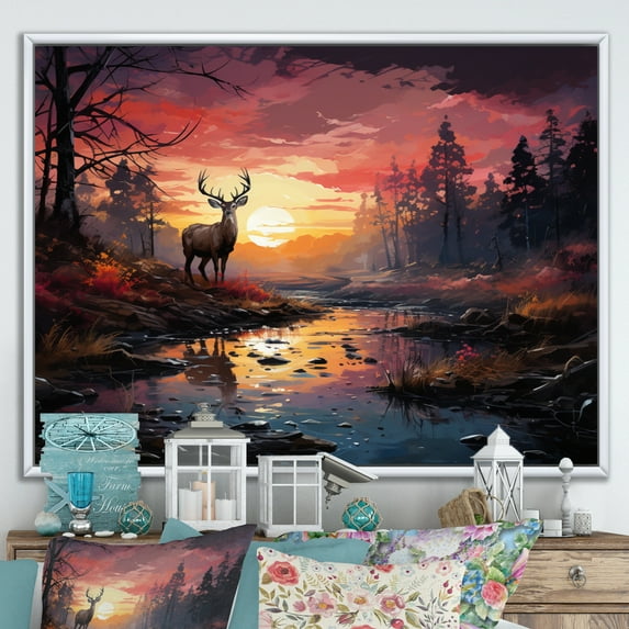 Designart "Deer captivate Twilight II" Animals Floater Framed Wall Art Print