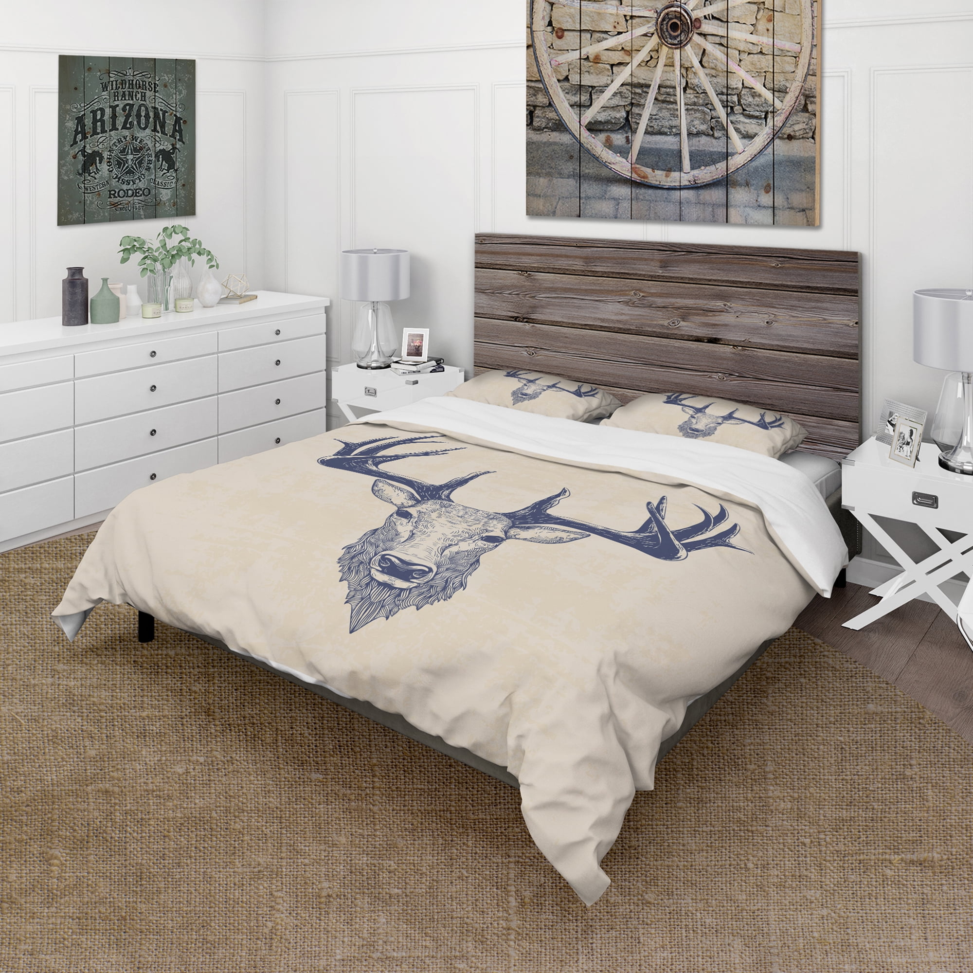 Designart 'Deer head Portrait' Sketch Animals Duvet Cover Set