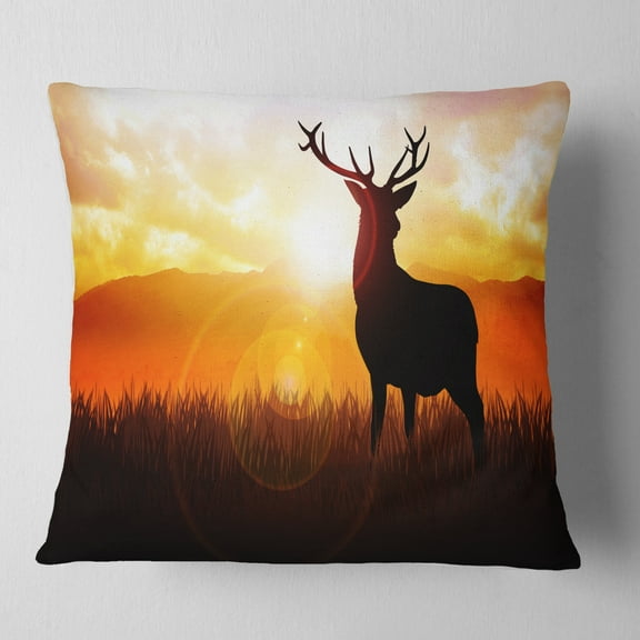 Designart Deer on Meadow During Sunrise - Animal Throw Pillow - 18x18