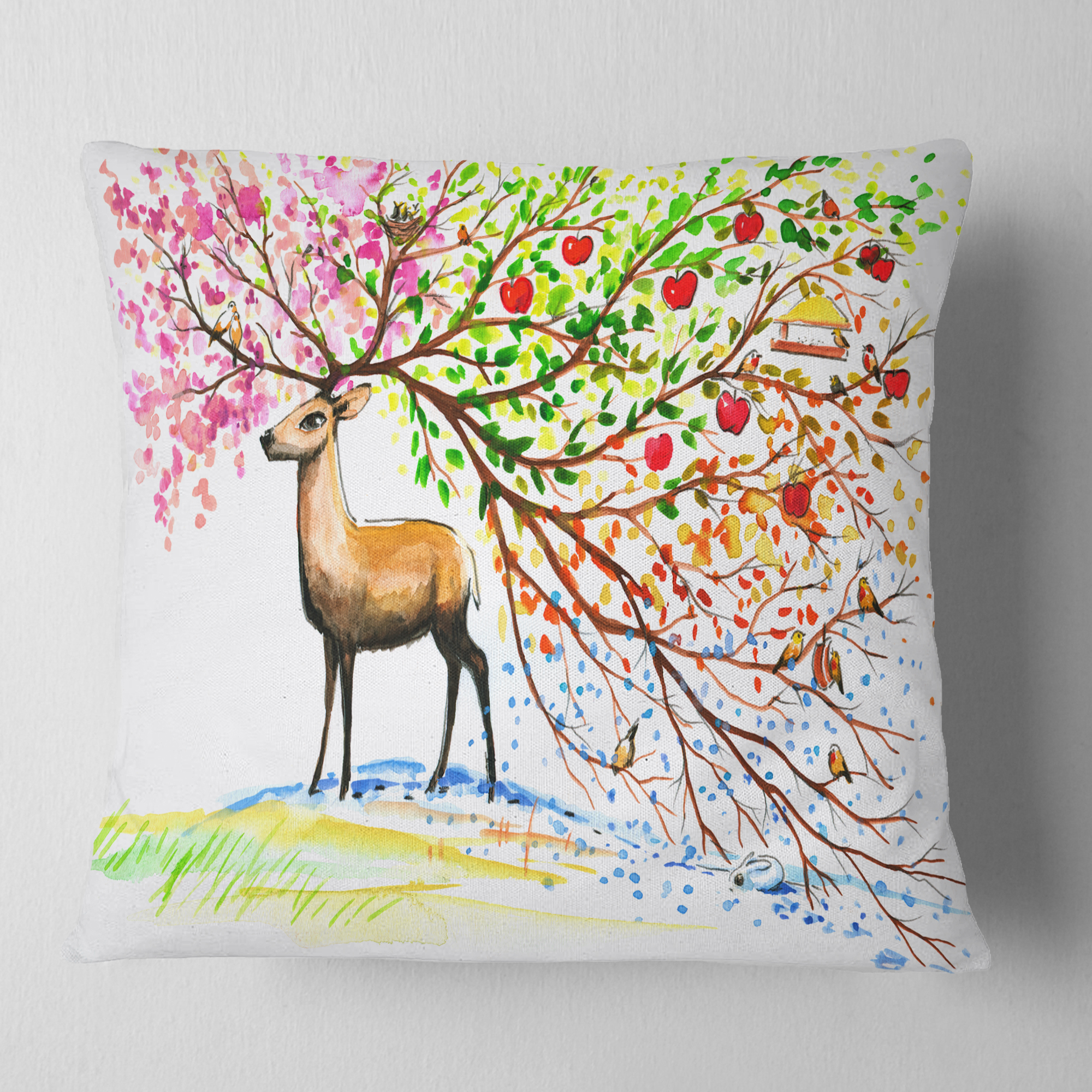 Designart Deer with Beautiful Horn - Abstract Throw Pillow - 18x18