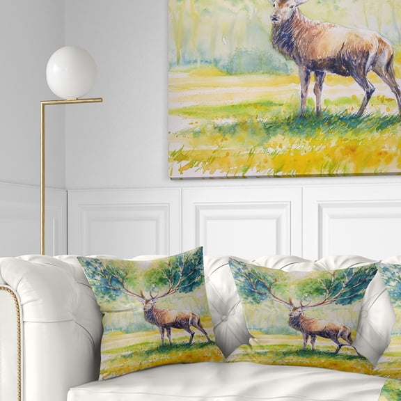 Designart Deer with Blue Horn - Abstract Throw Pillow - 16x16