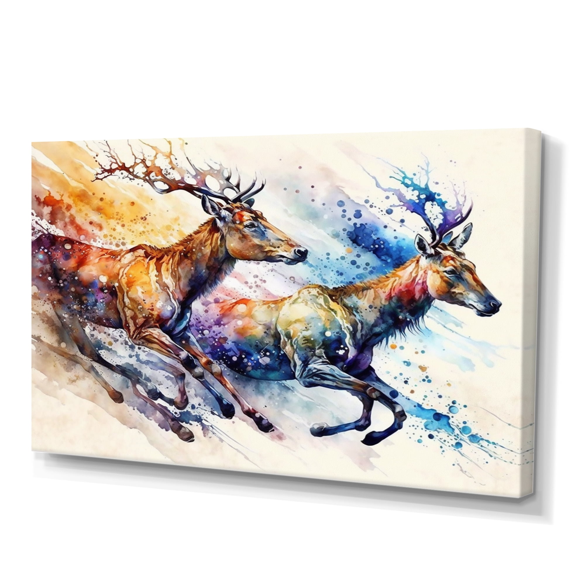 Designart Deers Running Canvas Wall Art