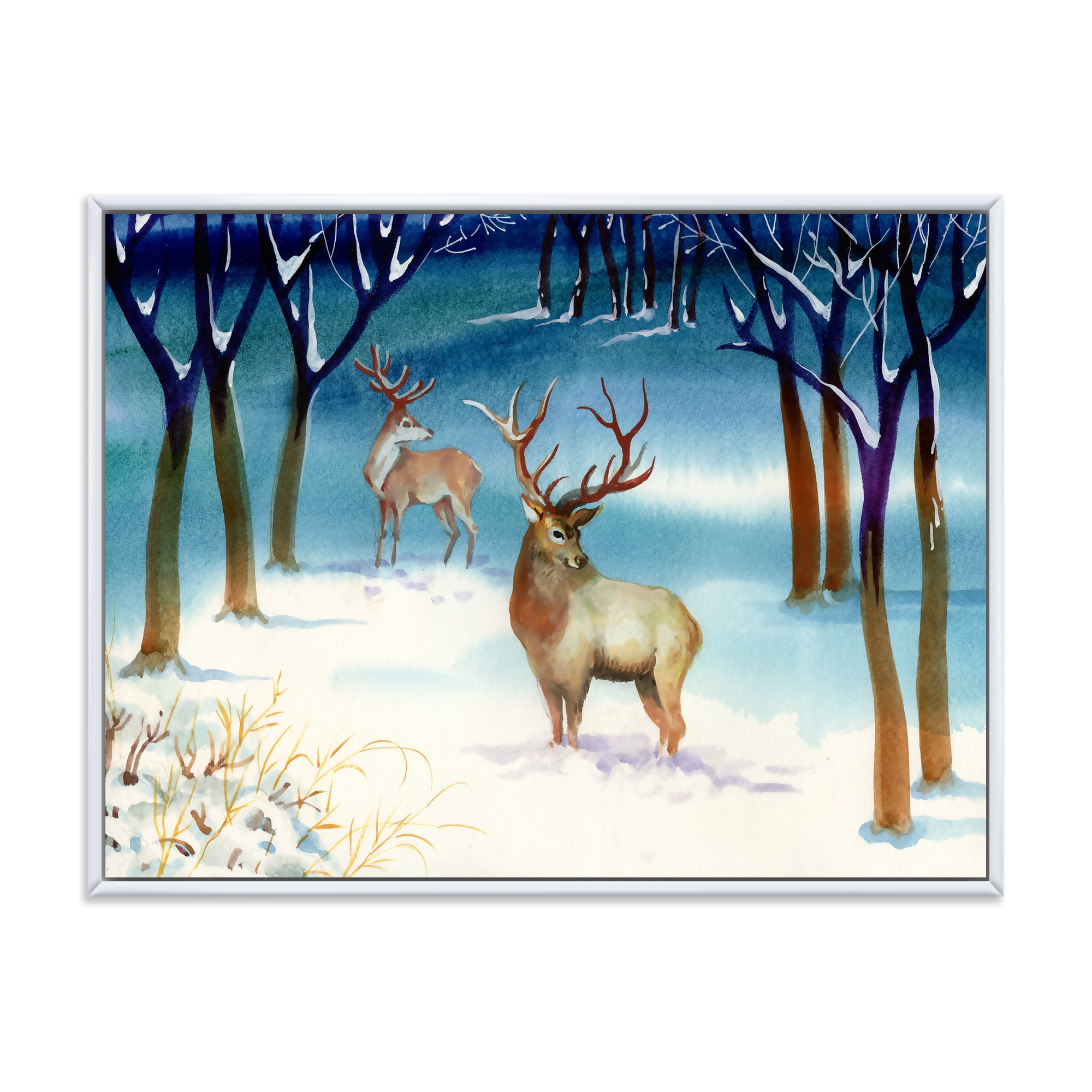 Designart 'Deers With Winter Landscape' Traditional Framed Canvas Wall Art Print